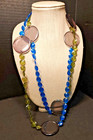 Vintage 1960's Plastic Necklace Olive Green Med Blue w/Clasp 72" — photo 3