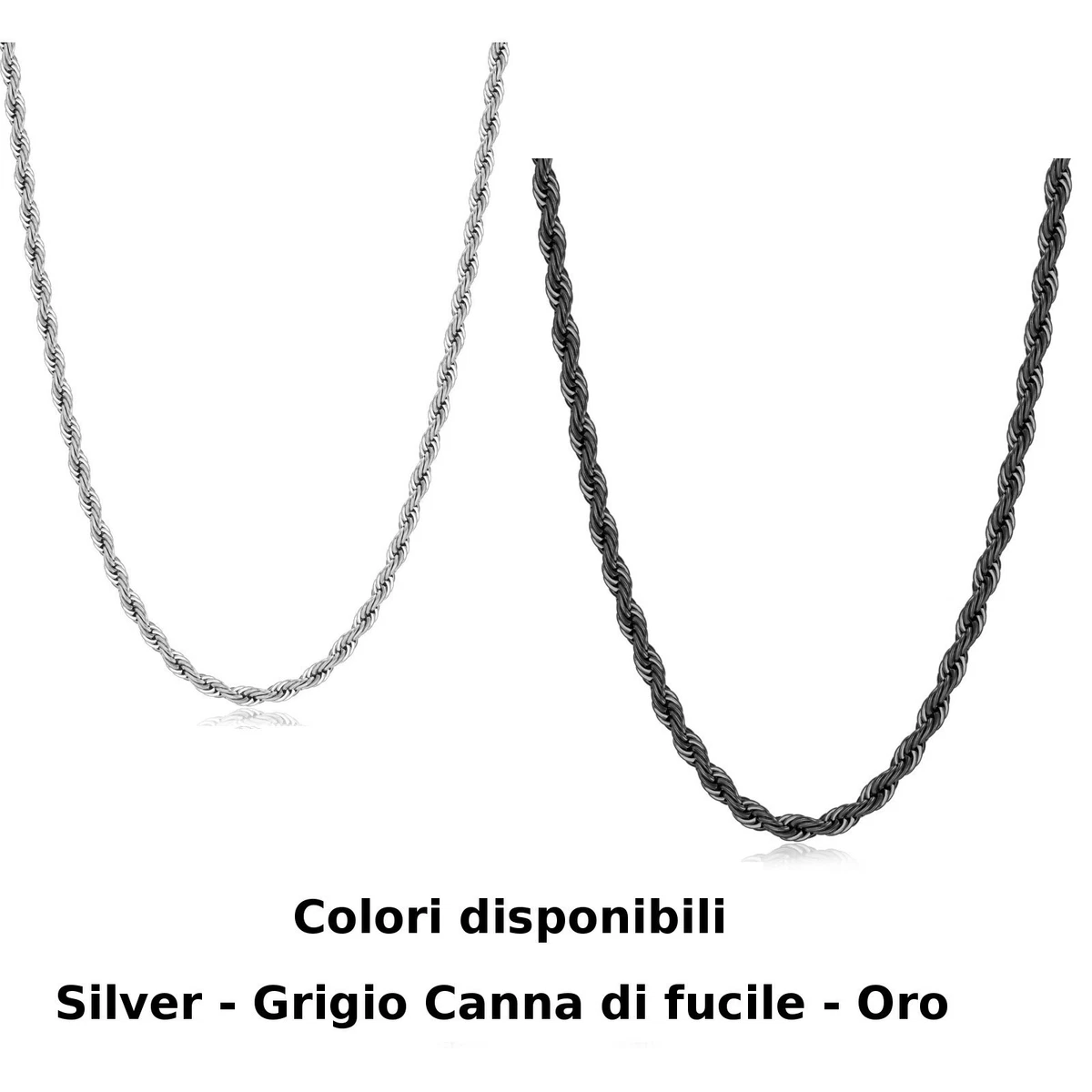 Catena in Acciaio con Anelli Ovali Lavorati Oro 8x10mm