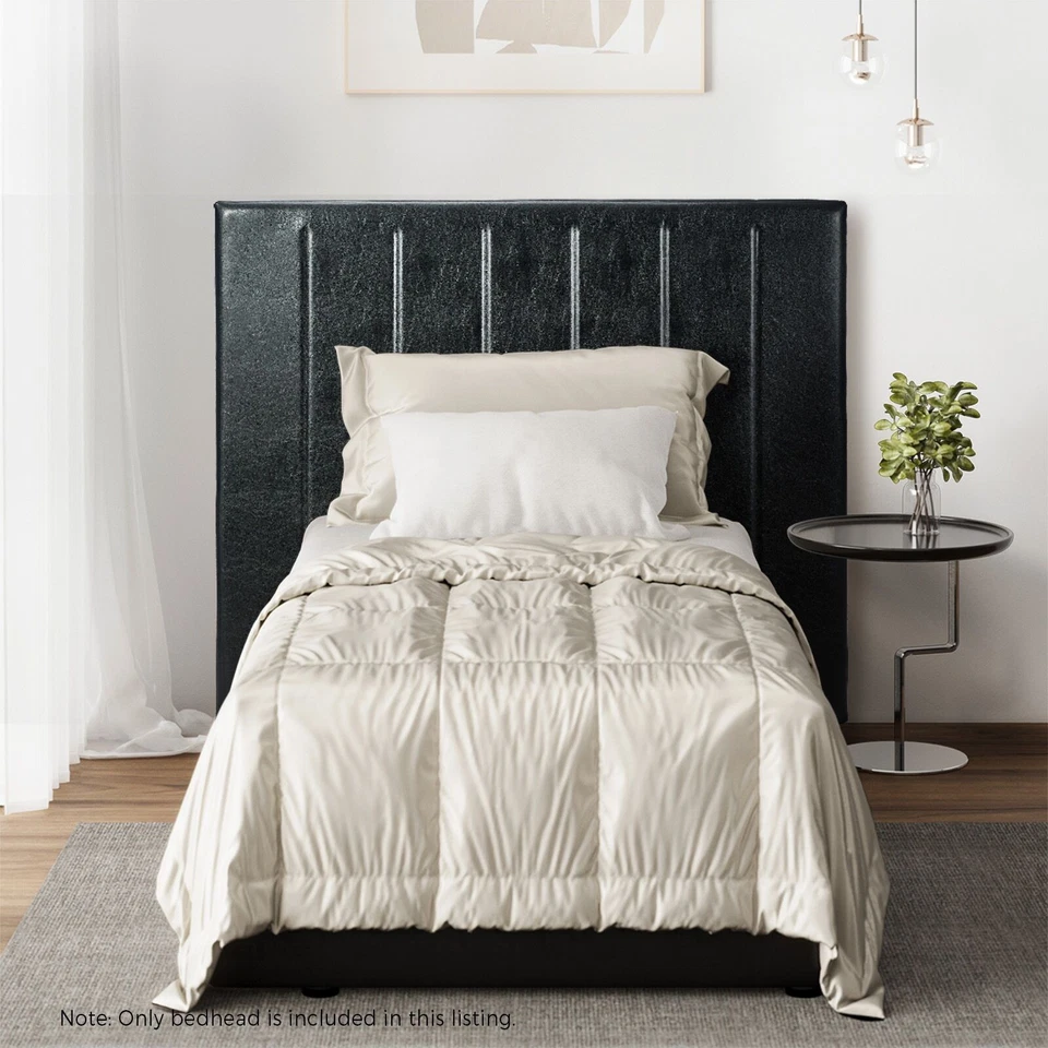 Oikiture Bed Frame Headboard King Single Size Head Bedhead Black Leather - image 2 of 4