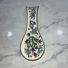 Nakkas Ceramic | Hand Painted Blue Green Sage Spoon Rest Made In Turkey