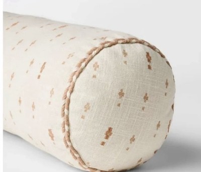 Threshold Studio McGee Cream Peach Geo Pattern Cotton Bolster Pillow - NEW