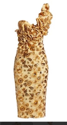 Badgley Mischka Women Yellow Sequins Floral Ruffled One-Shoulder Dress Size 10