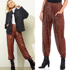 Free People Morelia Sequin Joggers Sz L Boho Glam Whimsy Party Celebration