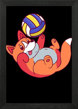 Gerahmtes Wandbild Volleyball Hund Poster Leinwanddruck Bild