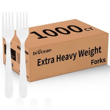 Plastic Forks 1000 Count Extra Heavy Duty White Disposable Cutlery - Perfect