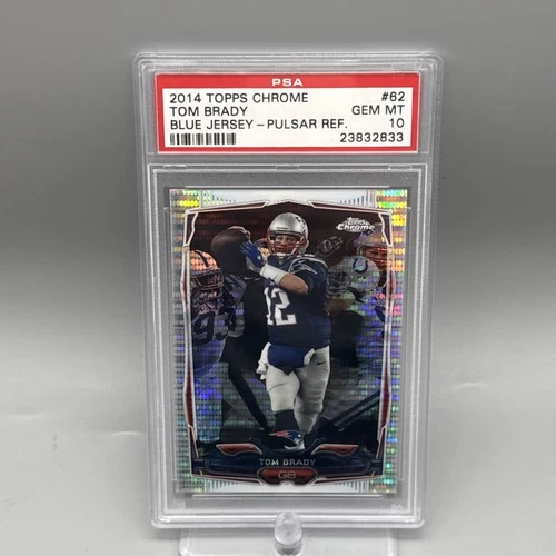 2014 Topps Chrome Football Tom Brady Blue Jersey Pulsar Refractor PSA 10 Card