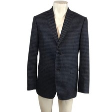 Z Zegna Mens Navy Grey Wool Micro Check Blazer Jacket Drop 7 50R  40R US 