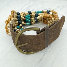 Womens Wood Beaded Leather Boho Belt - Small S