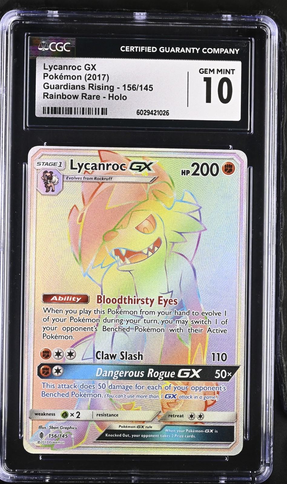 Lycanroc GX 156/145 Guardians Rising CGC 10 Gem Mint 2017 Rainbow Rare