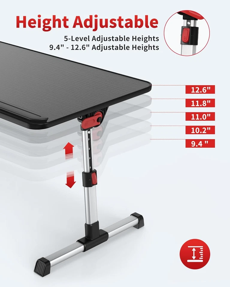 Tavolo,  Tavolino Da Letto, Regolabile in Altezza, Con 4 Angolazioni Regolabili, - Immagine 2 di 4