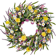 Daisy Lavender Wreath 24 Inch Wildflower Spring Summer Front Door Decor