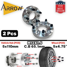 2 PIEZAS ADAPTADORES ESPACIADORES DE RUEDA DE 1" DE ESPESOR 5X110MM BUJE DE VEHÍCULO PCD A RUEDA DE 5X4,75" PCD