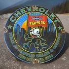 Vintage 11 3/4” Chevrolet Porcelain Sales & Service Chevy Felix The Cat Sign