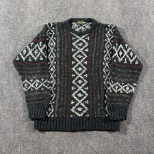 Vintage Croft & Barrow Knit Sweater Black Mens Large Nordic Pattern 90s USA
