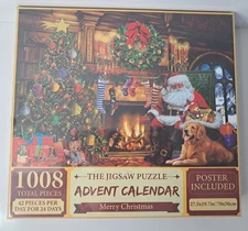 Christmas Advent Calendar Puzzle 1008 Pcs 42Pcs/24 Days 27.5x19.7" Santa Dog Tre