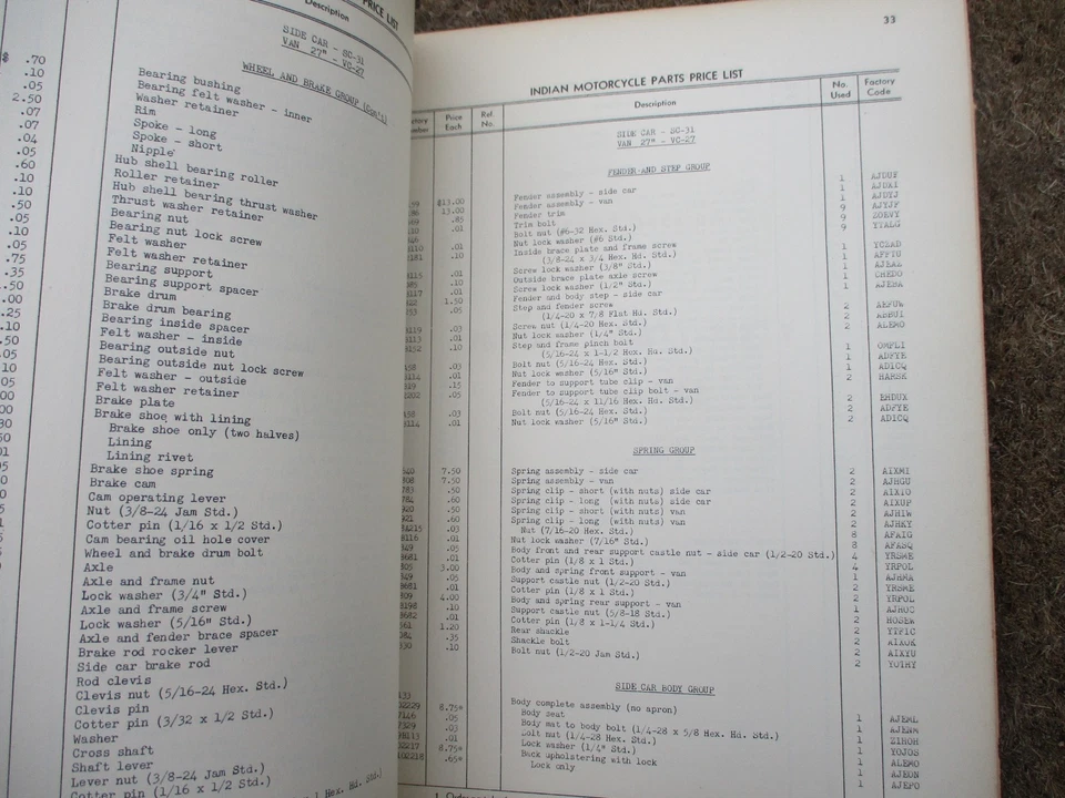 INDIO CUATRO CILINDROS 1941 PIEZAS LISTA DE PRECIOS MODELOS 441B-M/ TREINTA Y CINCUENTA 541B Foto 3 de 4