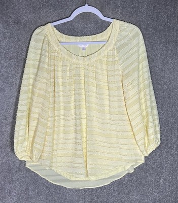 Lauren Conrad Top Womens Size Small Yellow Textured Lined Puff Sleeve Curved Hem