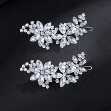 Crystal Flower Bridal Hair Clips 2 Packs Rhinestone Wedding Hair Clips for Bride