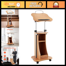 Portable Wooden Lectern Stand, 43-Inch Adjustable Height Podium with Wheels, Ide