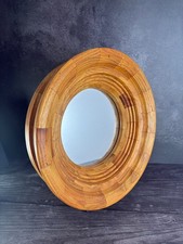 Handmade Round Wood Wall Mirror 13 3/4&rdquo; Deep Segmented Frame Artisan Decor