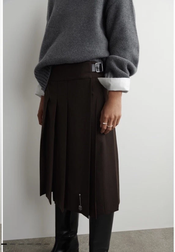 COS x Le Kilt Dark Brown BELTED WOOL-BLEND MINI KILT Size 40 - Image 3 of 4