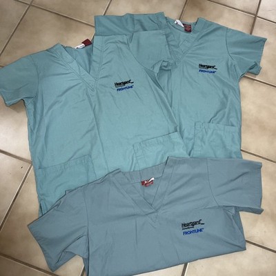 3 Scrub Tops with Heartguard Frontline Veterinarian Pet Embroidered Logo