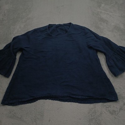 Bryn Walker Top Womens Small Blue Linen Flow USA Preppy Chic