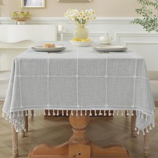 Waterproof Tablecloths Rustic Tablecloth Cotton Linen Grey Table Cloths for K...