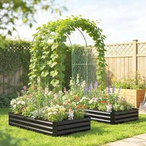 Outsunny Galvanized Boîte à lit de jardin surélevée avec Trellis, noir