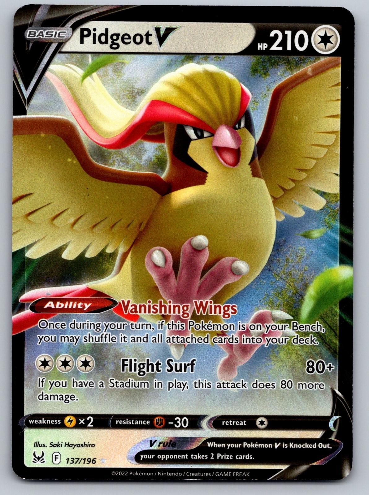 Pidgeot V 137/196 Holo V Rare Lost Origin Pokemon Near Mint