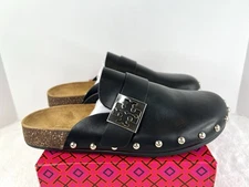 Tory Burch Mellow Stud Mule Black Silver Vachetta Leather Womens Size 9 New