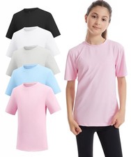 5 Packs Girls Athletic Shirts Short Sleeve Active T-Shirts Dry Fit, Sports Wo...