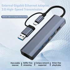5 in 2 Gigabit Ethernet USB C to RJ45 Hub Dual-Port Wired Network Dongle Adapter