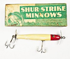 Tough Creek Chub Shur Strike Thin Body Torpedo Lure Red & White c 1936 In Box