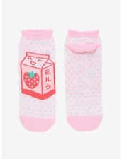 Strawberry Milk Lettuce Hem Ankle Socks