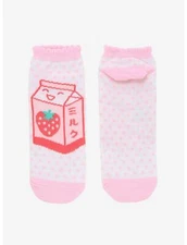 Strawberry Milk Lettuce Hem Ankle Socks