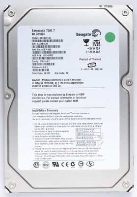 Seagate Barracuda 40GB IDE Desktop Festplatte Model ST340014A P/N 9W2005-665