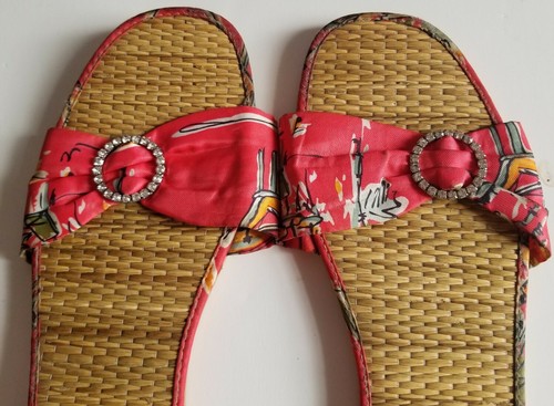 Old Navy Sandals Vacation Tropical rhinestones bamboo Slides Flip Flop 10 Bling - Picture 3 of 5