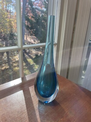 Flavio Poli Murano Seguso Aqua Tear Drop Vase Sommerso Italian Art Glass