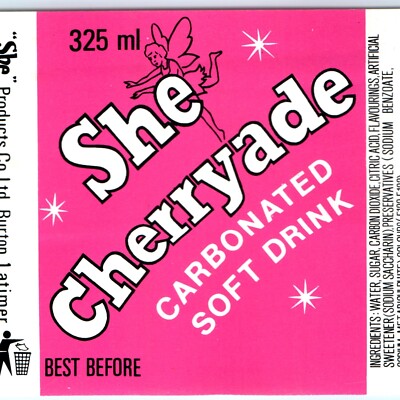 Vintage She Cherryade Soda Bottle Paper Label Fairy Burton Latimer UK Graphics