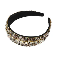 VOCOSTE Headband Crushed Turquoise Rhinestone Wide Edge Hairband for Women