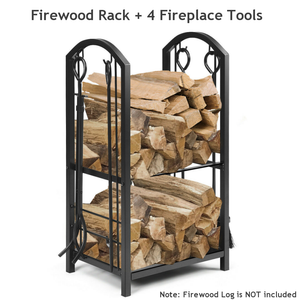 Firewood Log Holder Fireplace Tool Set Tongs Poker Fireside Fire