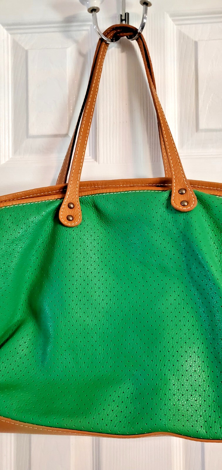 Sofia C Designer Italian Large Green Leather Tote… - image 2