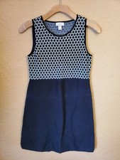 Women's Blue White Diamond Pattern LOFT Sleeveless Dress, Size Medium