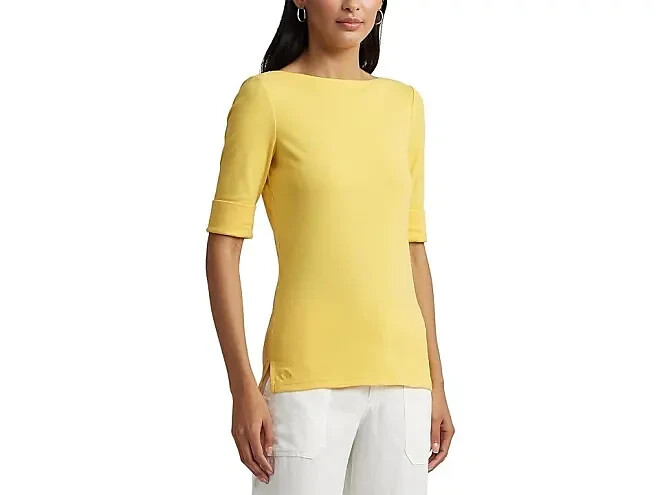 Yellow Lauren Ralph Lauren Boat Neck Top RALPH LAUREN Womens Gold