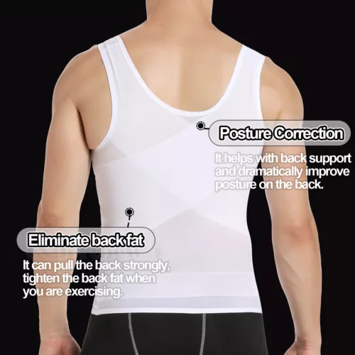 GILET DA UOMO BODY SHAPER SLIMMING PANCIA PETTO COMPRESSIONE T-SHIRT TANK TOP CINTURA - Foto 8 di 36