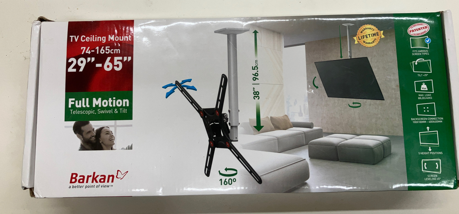 Barkan Long White TV Ceiling Mount, 29 65 Inch Full Motion Patented