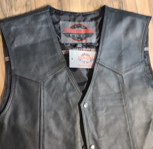 Viking Cycle Black Leather Lined Button Motorcycle Vest Men's Sz XXXL ~NWT~