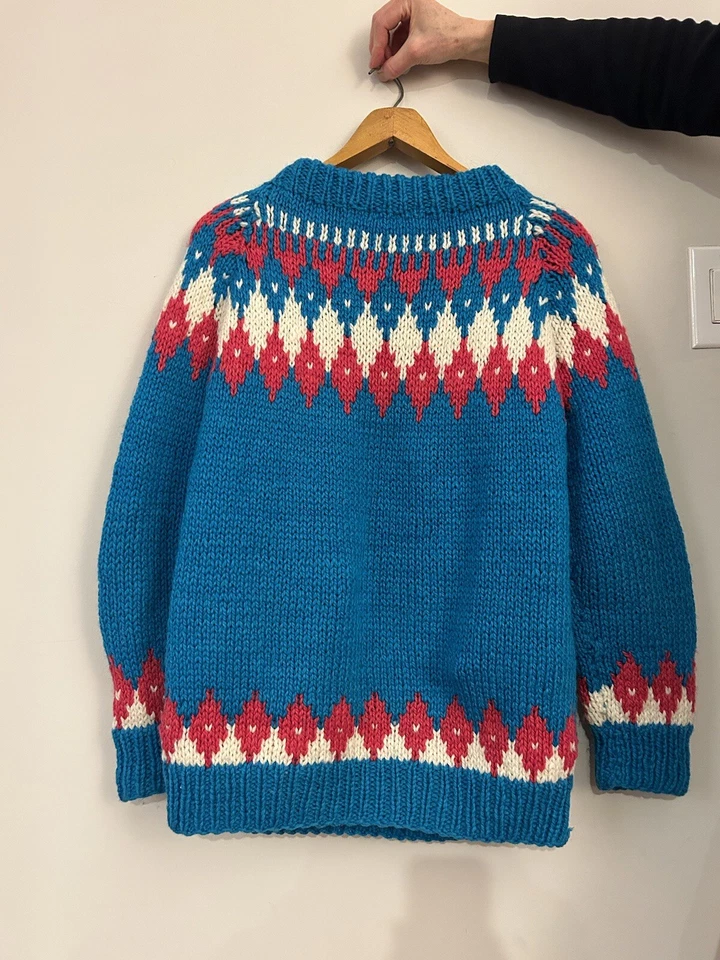 Vintage 80s Greek Chunky Knitwear 100% Wool Blue/Pink Knit Sweater Size Medium - Image 3 of 3