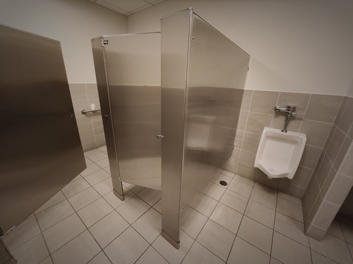 Commercial stainless steel bathroom toilet partition set.